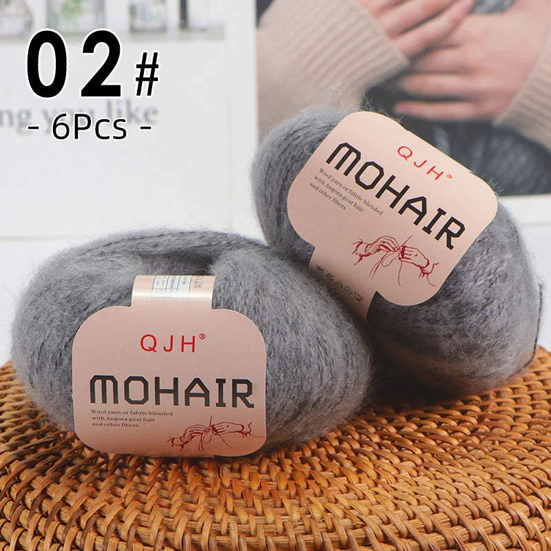 6pcs Soft Mohair Angora Yarn – Fluffy Lace Yarn for Knitting & Crochet (25g/pc)