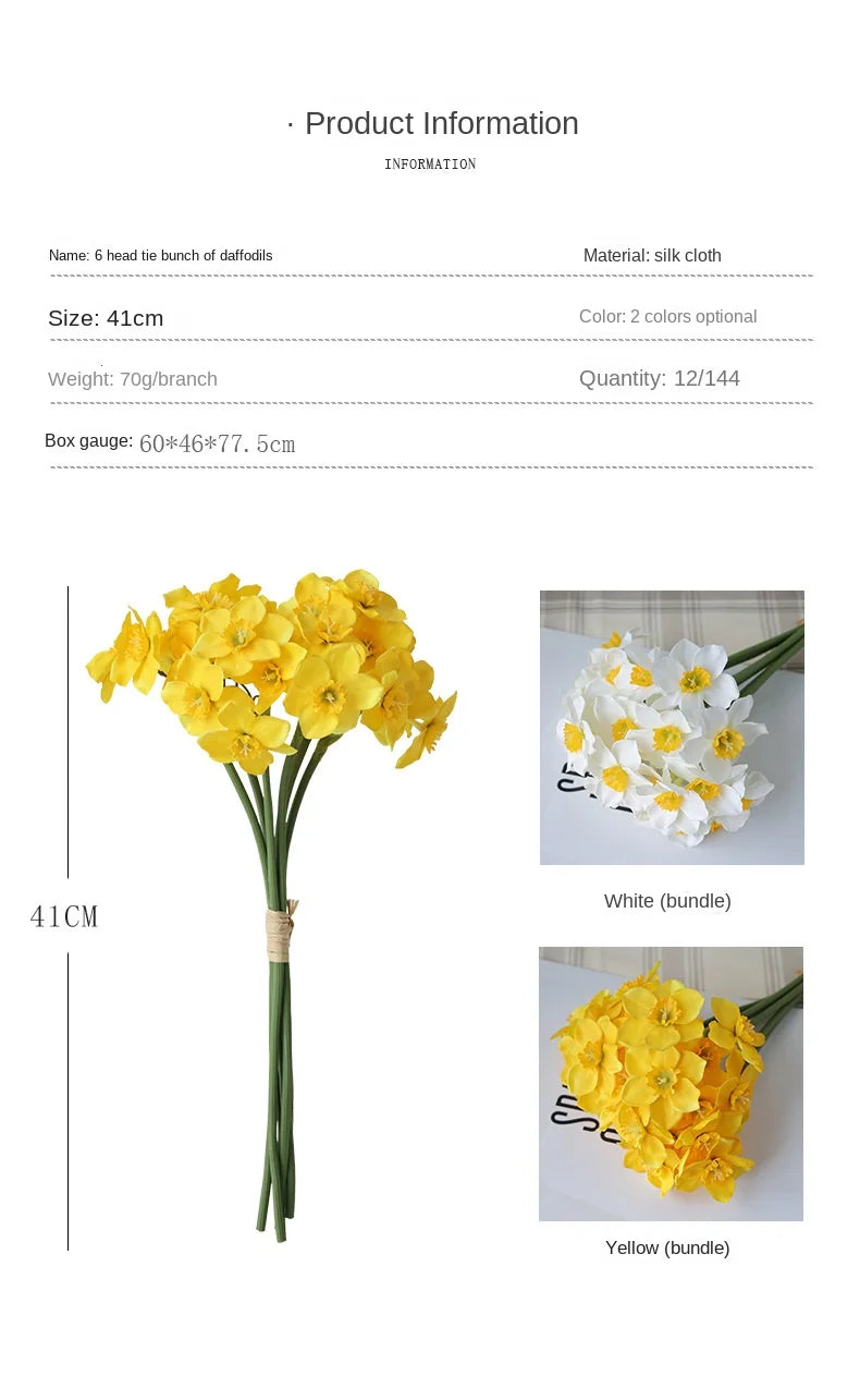 6pcs Silk Narcissus Artificial Flower Bouquet for Home or Wedding Deco