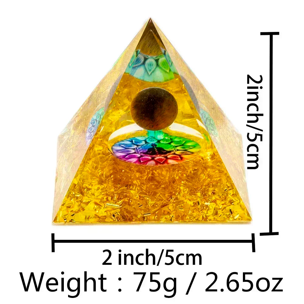 Crystal Energy Pyramid with Peridot and Amethyst for Chakra Healing