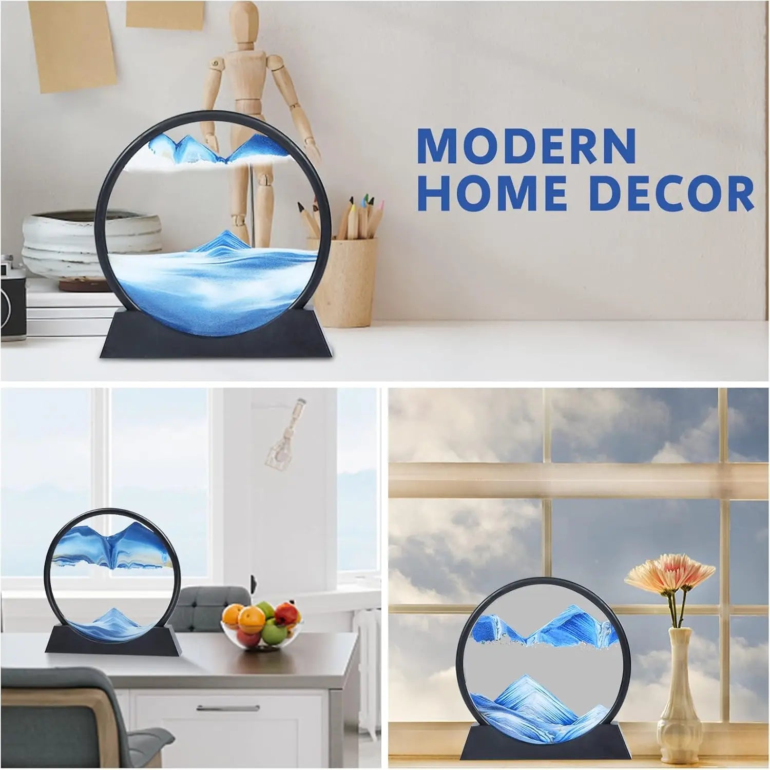 3D Moving Sand Art – Round Glass Quicksand Hourglass Decor