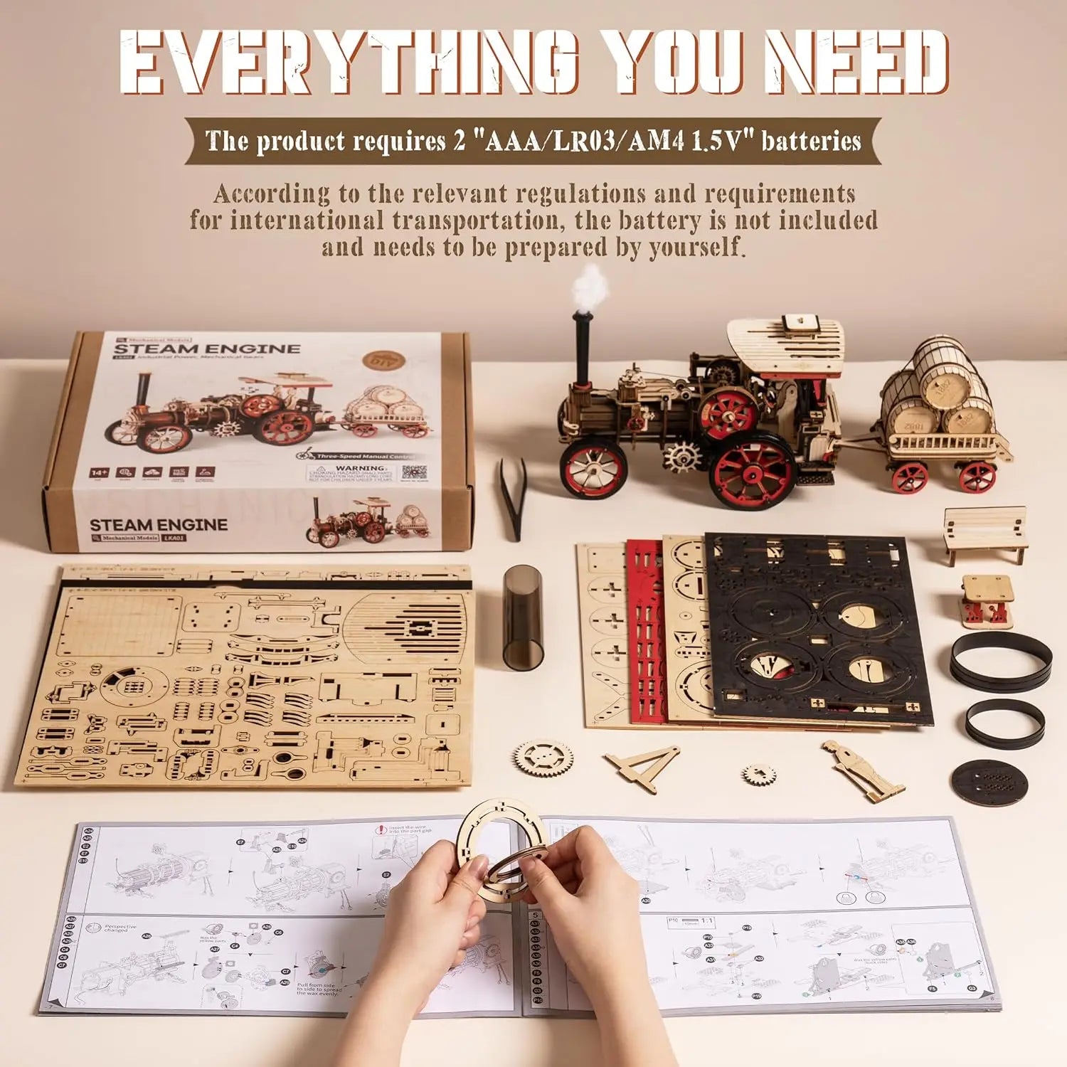 Robotime Rokr 3D Wooden Steam Locomotive Puzzle Kit