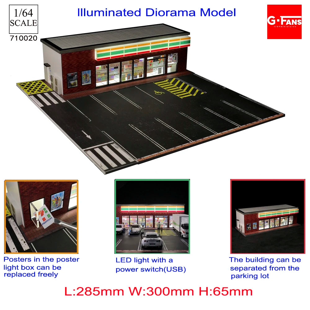 GFans 1:64 Scale Car Garage Diorama Model with LED Lights