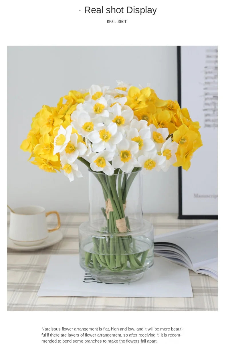 6pcs Silk Narcissus Artificial Flower Bouquet for Home or Wedding Deco