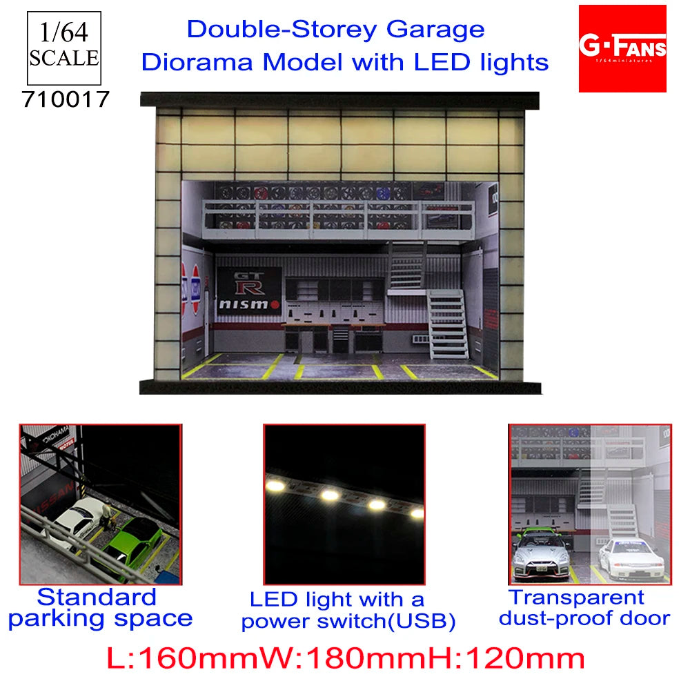 GFans 1:64 Scale Car Garage Diorama Model with LED Lights