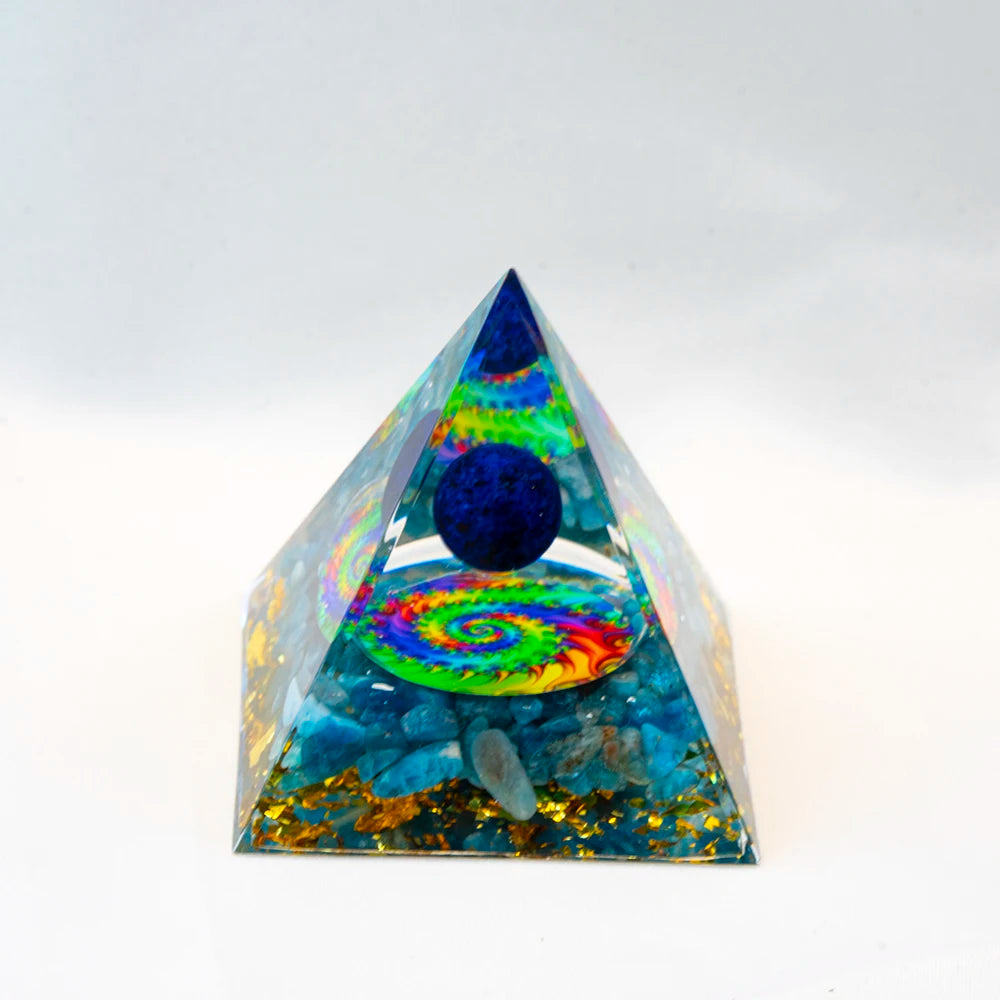 Crystal Energy Pyramid with Peridot and Amethyst for Chakra Healing