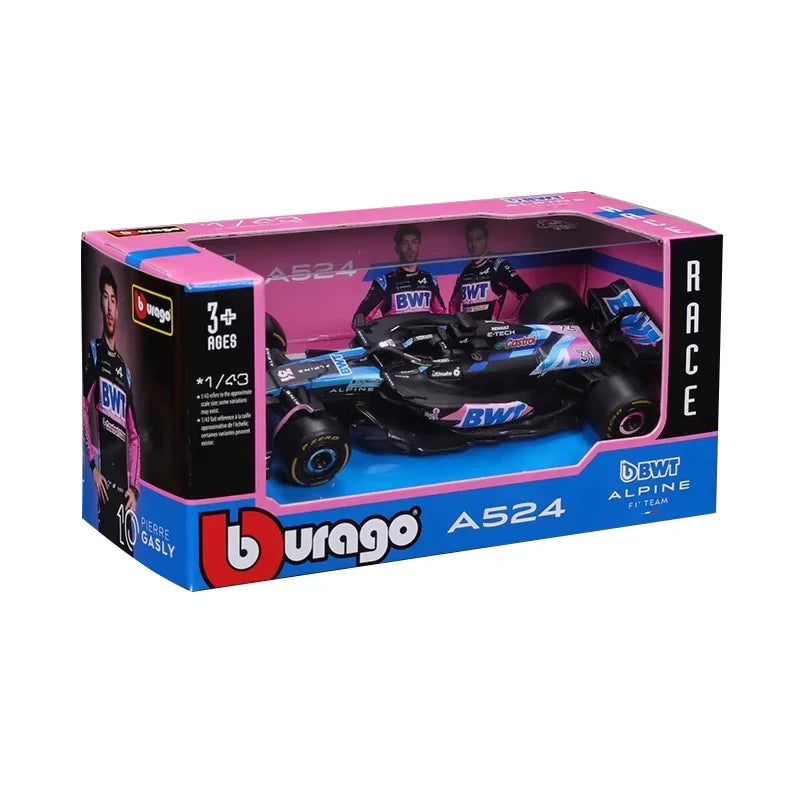 2024 Bburago 1:43 F1 Alpine A524 Diecast Model – Blue & Pink
