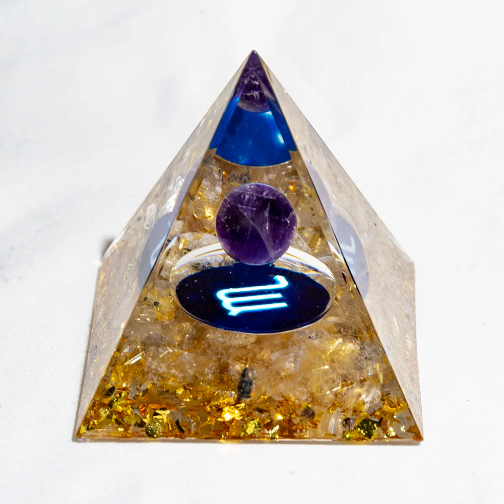 Crystal Energy Pyramid with Peridot and Amethyst for Chakra Healing