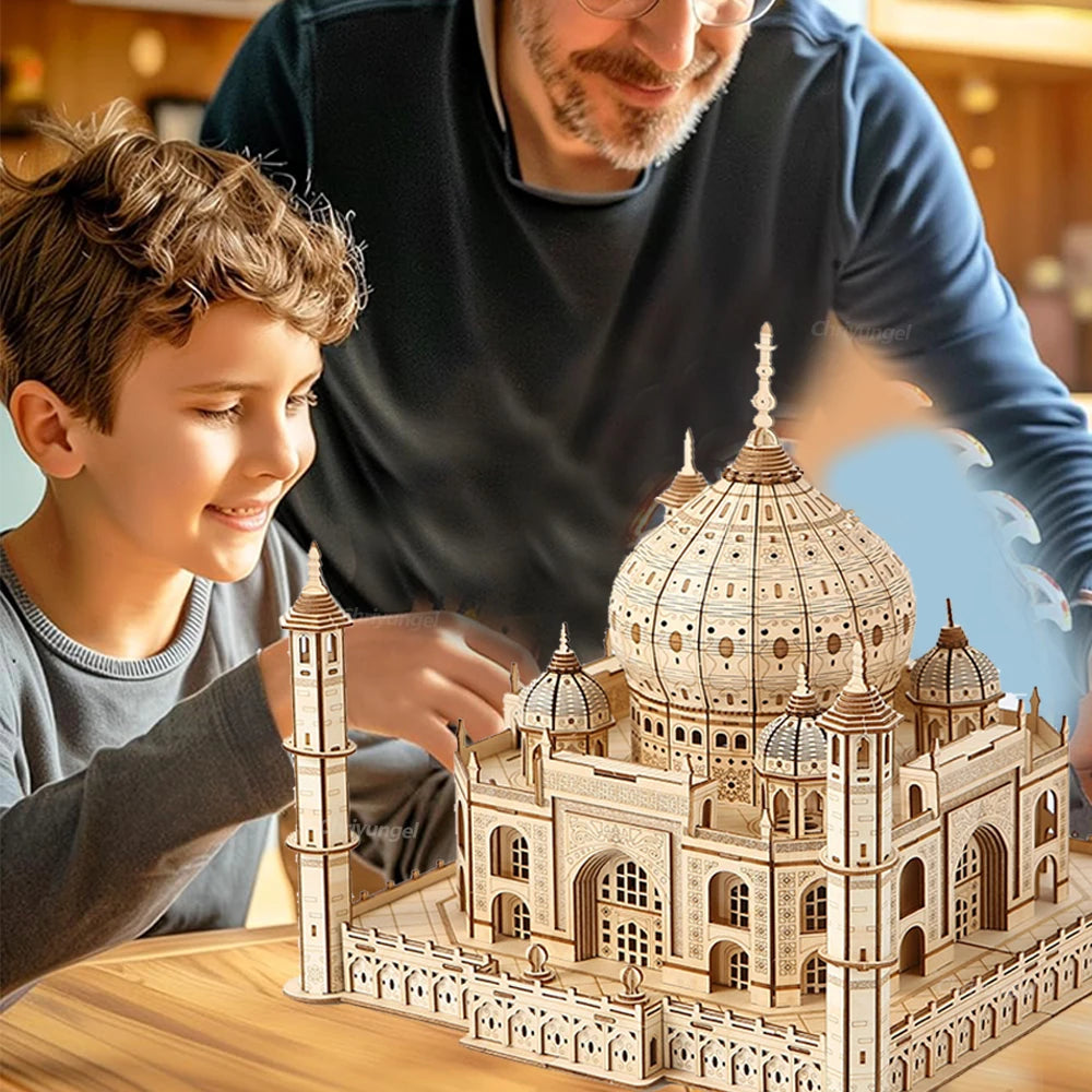 3D Wooden Puzzle Model – Castle & Taj Mahal Kit with Light