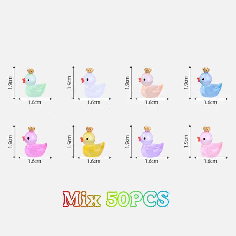 50pcs Luminous Mini Duck Figurines for Fairy Garden Decor