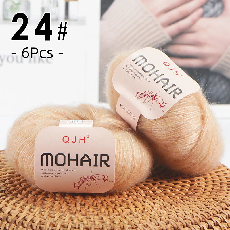 6pcs Soft Mohair Angora Yarn – Fluffy Lace Yarn for Knitting & Crochet (25g/pc)
