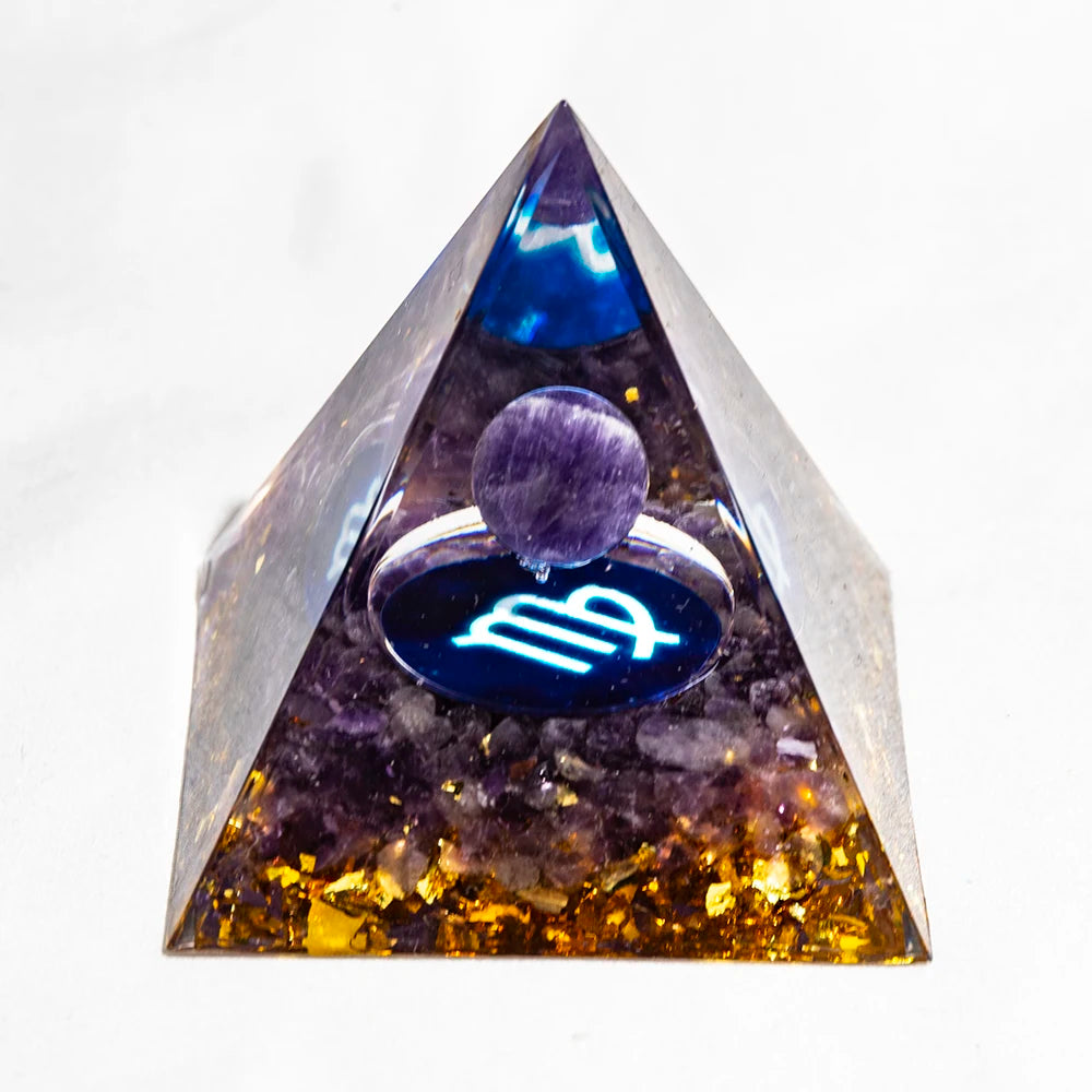 Crystal Energy Pyramid with Peridot and Amethyst for Chakra Healing