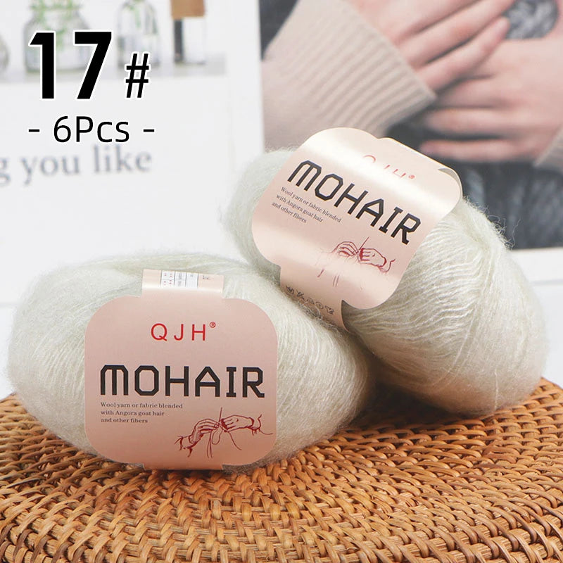 6pcs Soft Mohair Angora Yarn – Fluffy Lace Yarn for Knitting & Crochet (25g/pc)