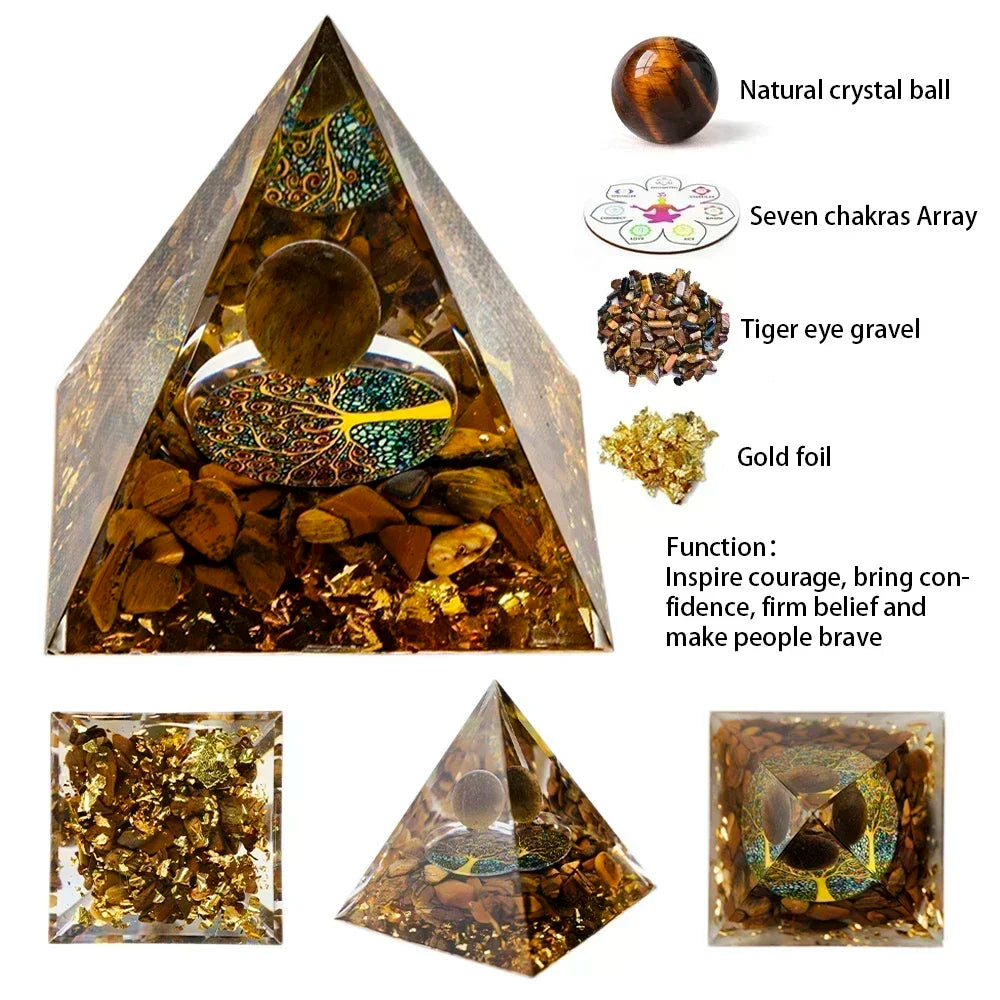 Crystal Energy Pyramid with Peridot and Amethyst for Chakra Healing