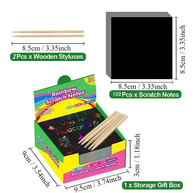 100pcs Magic Rainbow Scratch Art Cards Kit