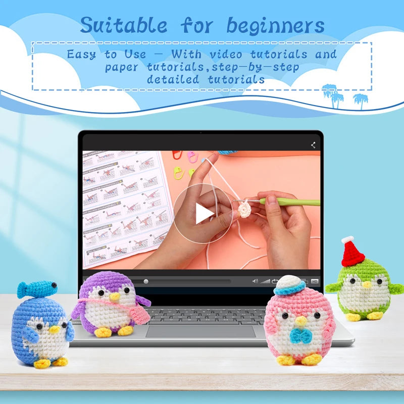 KRABALL Penguin Crochet Kit – Beginner Set with Video Tutorial