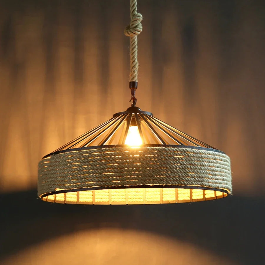 Classical Hemp Rope Pendant Lamp – Retro Industrial Ceiling Light