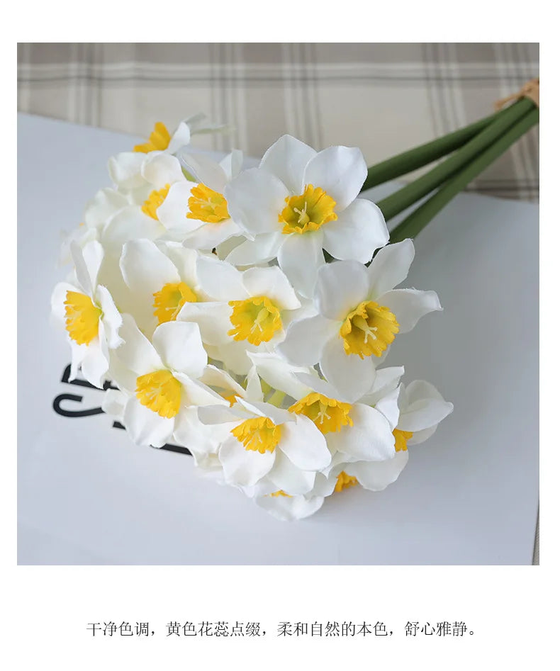 6pcs Silk Narcissus Artificial Flower Bouquet for Home or Wedding Deco