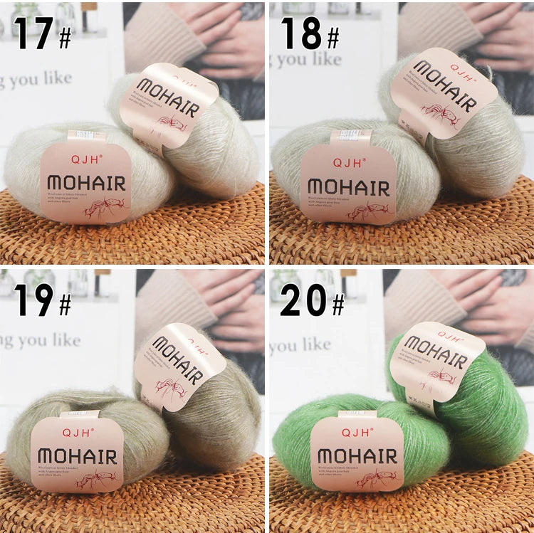 6pcs Soft Mohair Angora Yarn – Fluffy Lace Yarn for Knitting & Crochet (25g/pc)