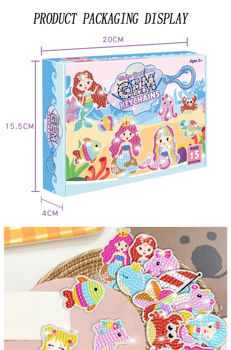 15pcs DIY Diamond Painting Keychain Kit for Kids