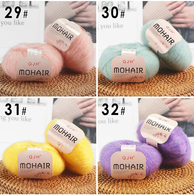 6pcs Soft Mohair Angora Yarn – Fluffy Lace Yarn for Knitting & Crochet (25g/pc)