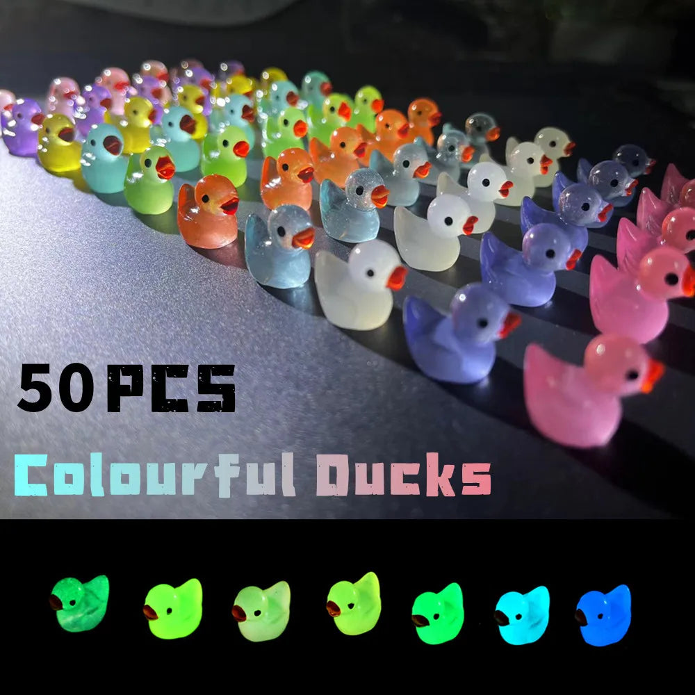50pcs Luminous Mini Duck Figurines for Fairy Garden Decor