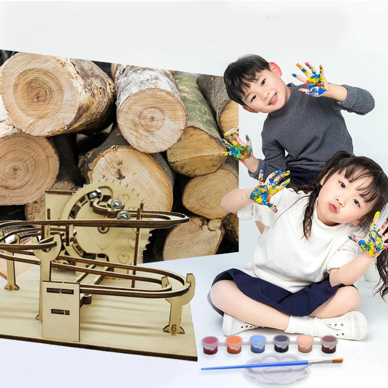 3D Wooden Marble Run Puzzle – Mechanical Model Kit