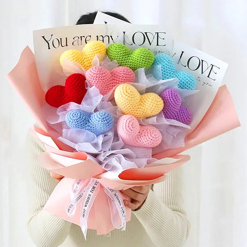 40cm Knitted Heart-Shaped Crochet Flower – 1PC