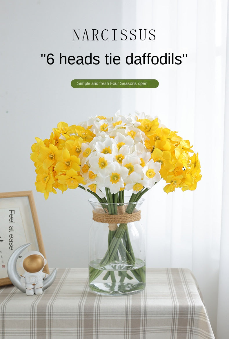 6pcs Silk Narcissus Artificial Flower Bouquet for Home or Wedding Deco