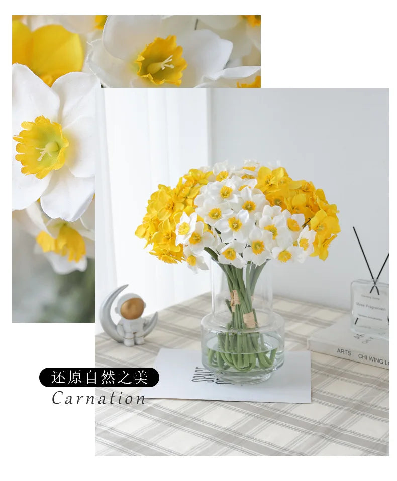 6pcs Silk Narcissus Artificial Flower Bouquet for Home or Wedding Deco
