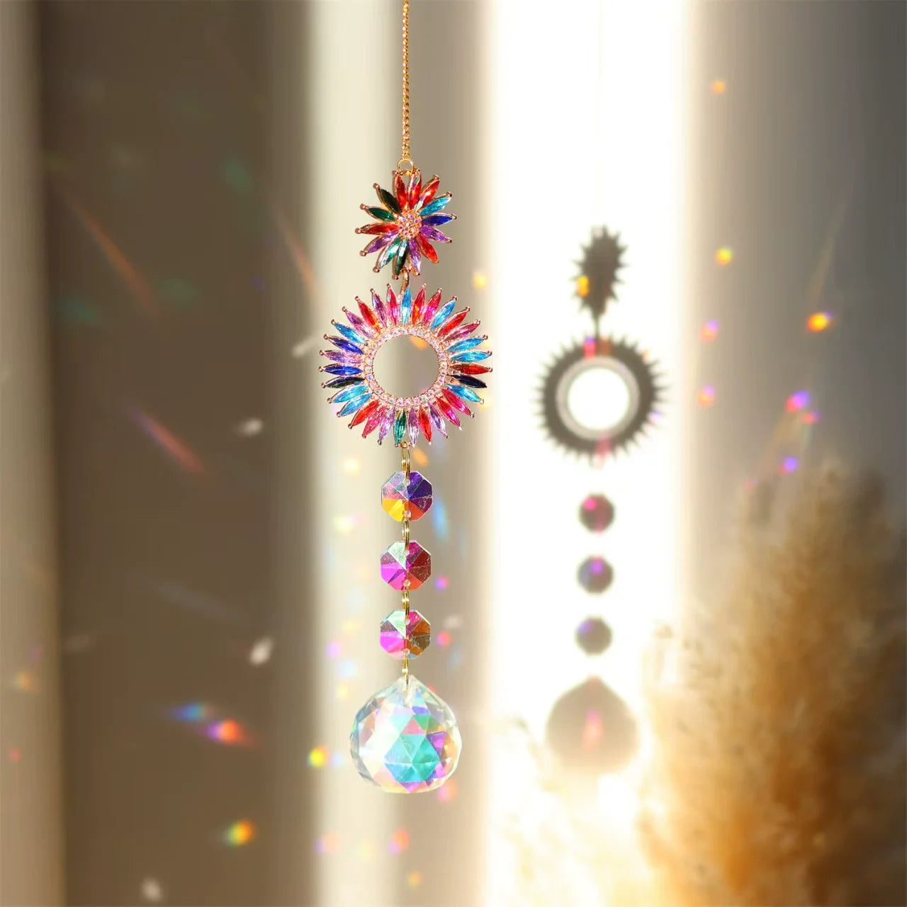 Crystal Sun Catcher with Moon, Butterfly, and Lotus for Home Decor