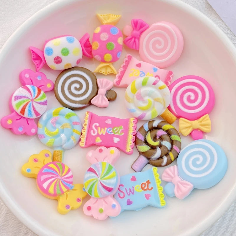 20pcs Cute Resin Candy Lollipop Flat Backs for DIY Crafts