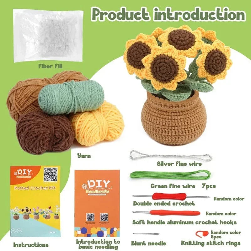 BUDDUR Beginner Crochet Kit of Flowers with Cotton Yarn and Instructions