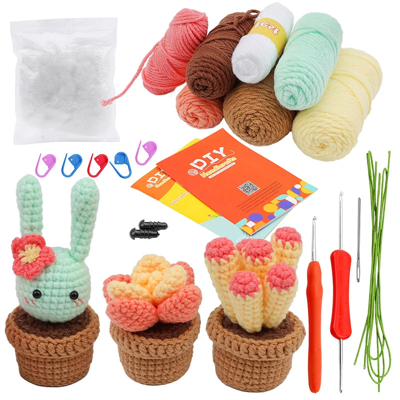 KRABALL 3/6pcs Cactus Crochet Starter Kit for Adults