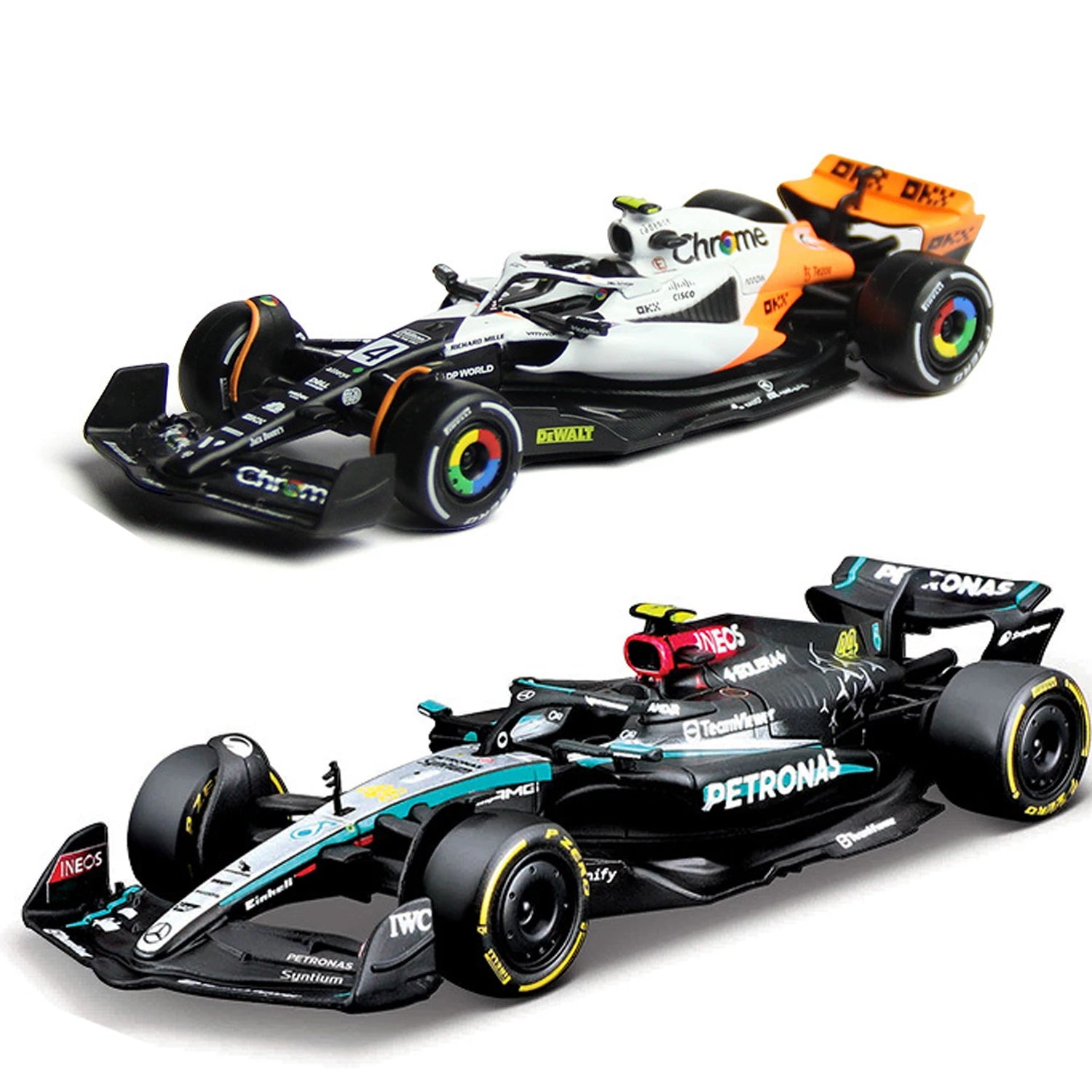 Bburago 1:43 F1 Diecast Model – McLaren MCL38 & AMG W15 (2024 GP Edition)