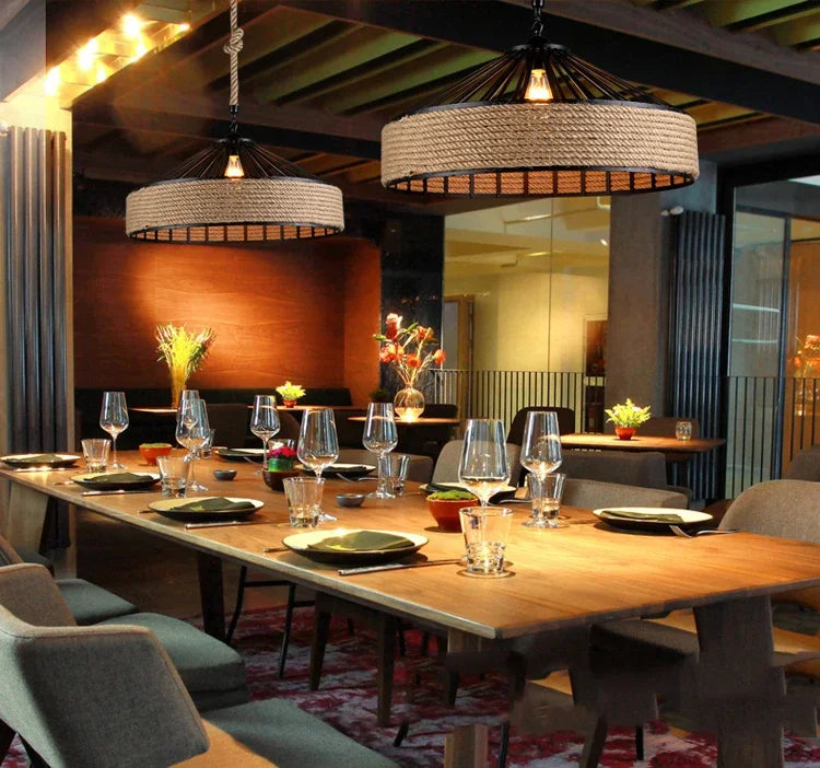 Classical Hemp Rope Pendant Lamp – Retro Industrial Ceiling Light