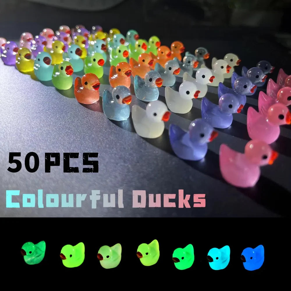 50pcs Luminous Mini Duck Figurines for Fairy Garden Decor