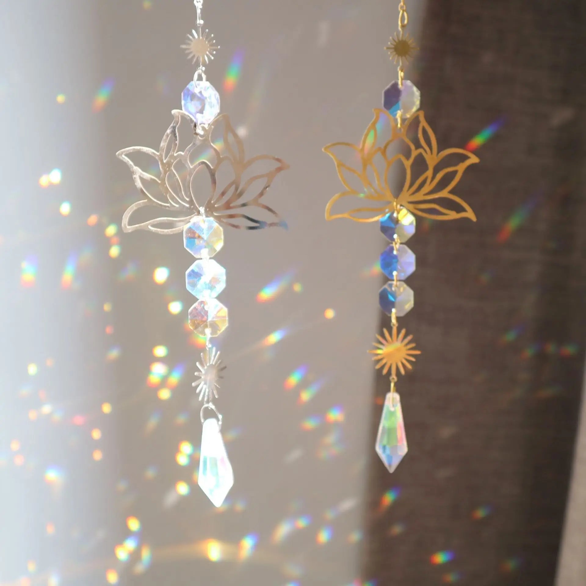 Crystal Sun Catcher with Moon, Butterfly, and Lotus for Home Decor