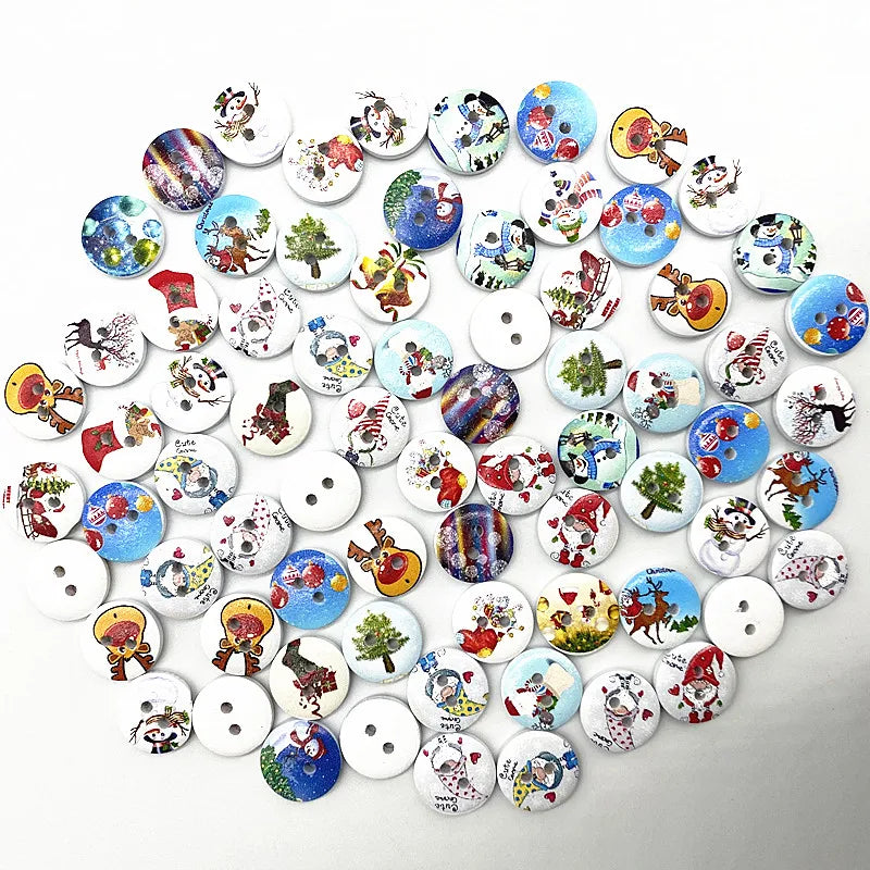 30pcs 15mm Christmas Plaid Round Buttons