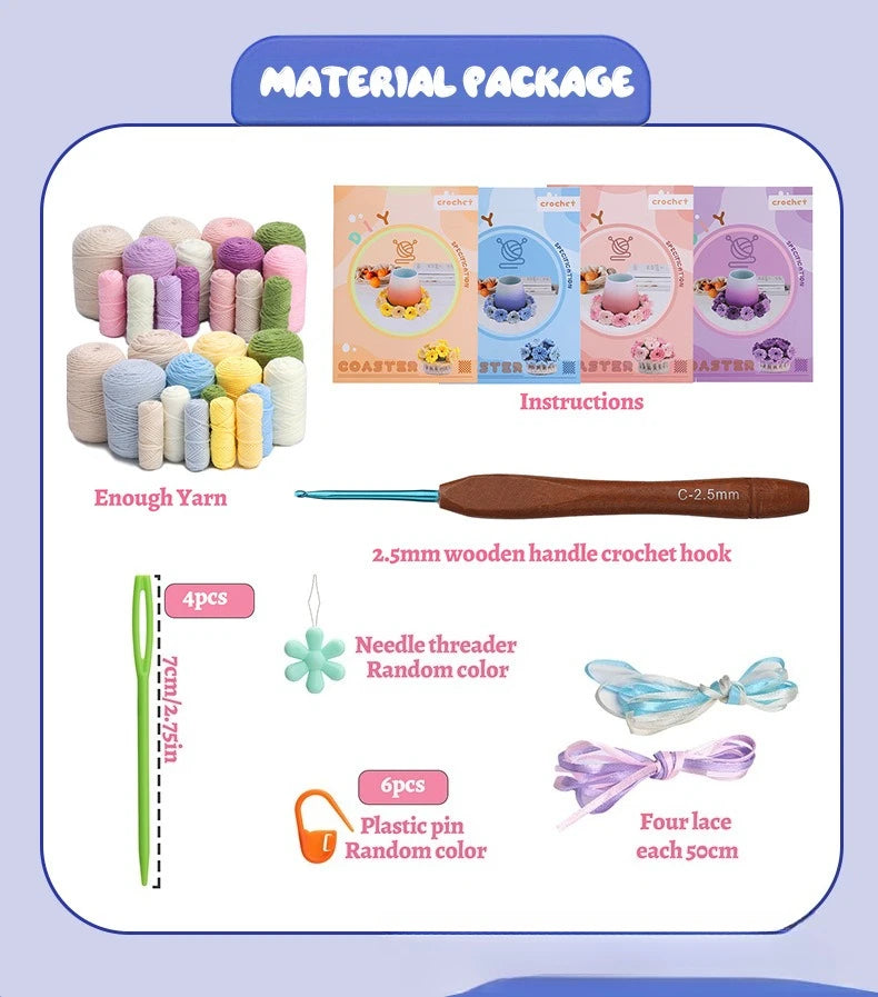 Hand-Knitted Crochet Kit for Coaster & Cap Mats