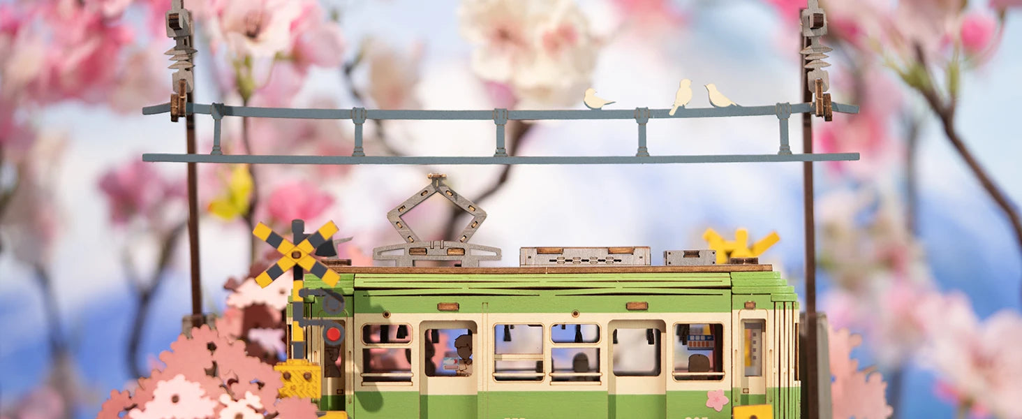 Robotime Sakura Journey 3D Wooden Puzzle Tram Model with LED Light