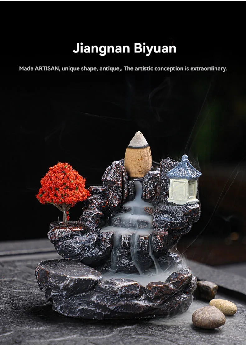 Backflow Waterfall Incense Burner with Cones for Aromatherapy and Home Decor