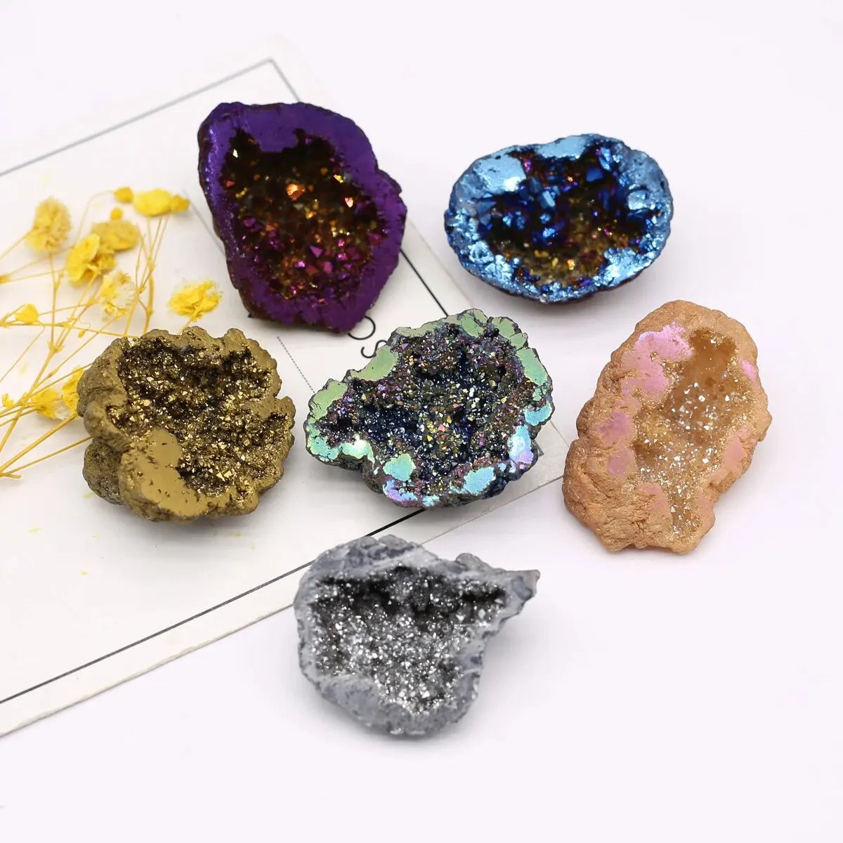 2pcs Natural Agate Crystal Treasure Bowls – Gemstone Display Set