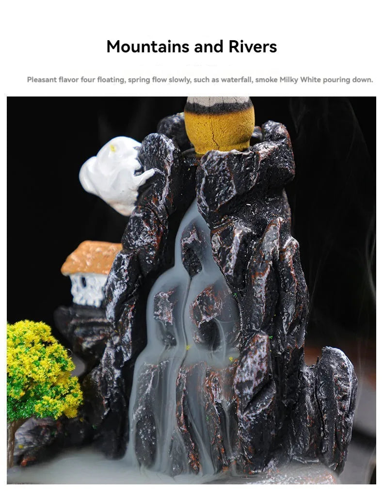 Backflow Waterfall Incense Burner with Cones for Aromatherapy and Home Decor