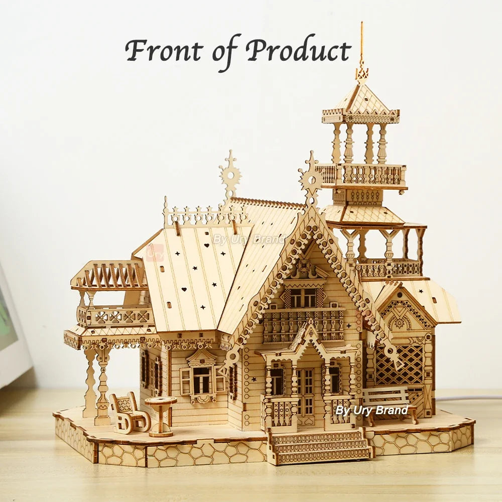 3D Wooden Puzzle Villa & Castle Model with Light