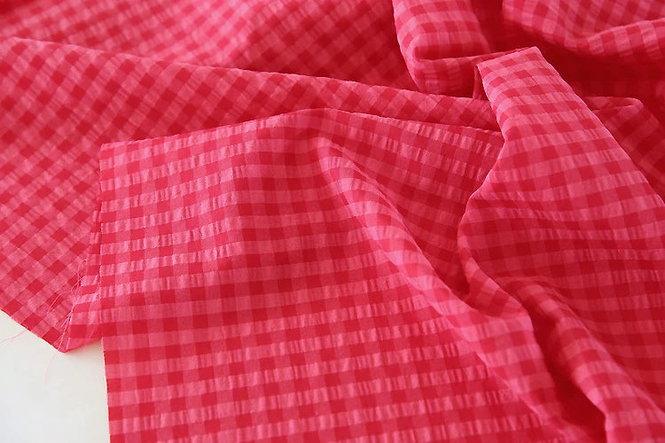 Pitaya Red Plaid Yarn-Dyed Cotton Linen Fabric 145x50cm