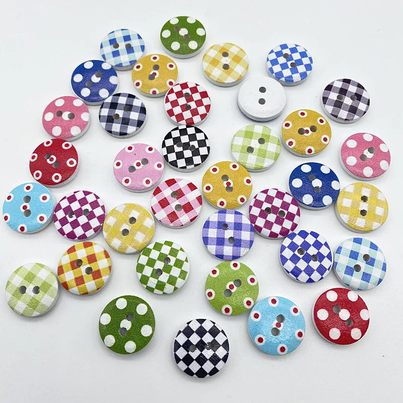 30pcs 15mm Christmas Plaid Round Buttons
