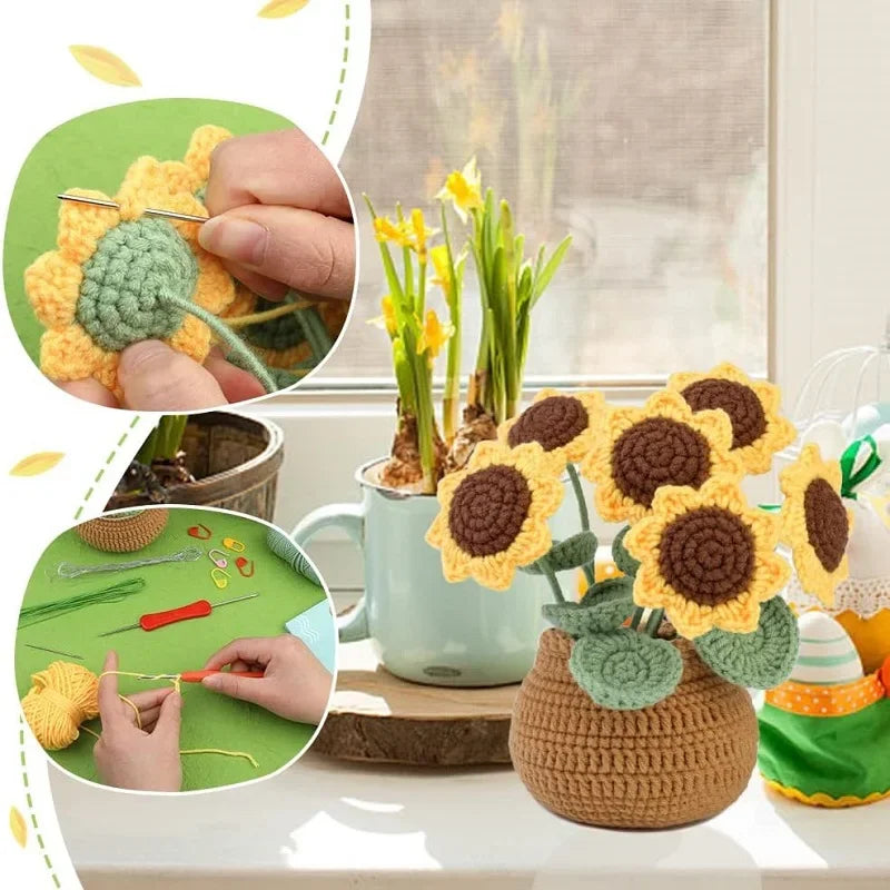 BUDDUR Beginner Crochet Kit of Flowers with Cotton Yarn and Instructions