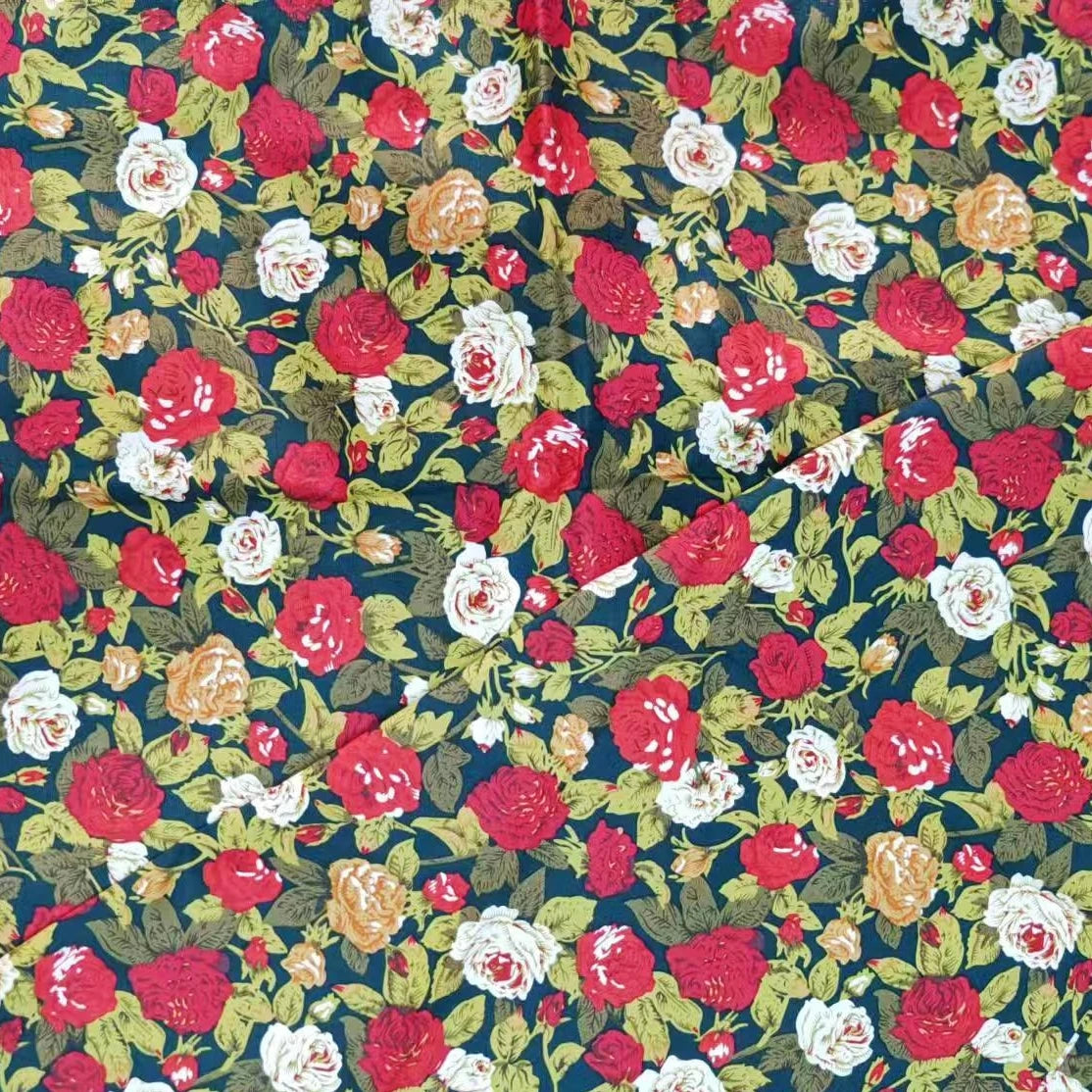 Blue White Porcelain Rose Cotton Poplin Fabric 140x50cm