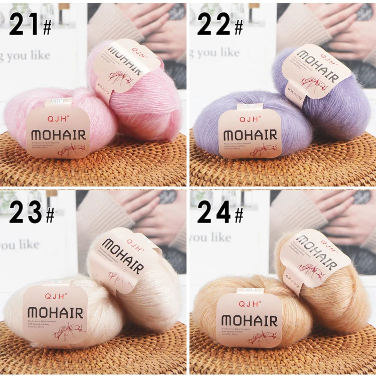 6pcs Soft Mohair Angora Yarn – Fluffy Lace Yarn for Knitting & Crochet (25g/pc)