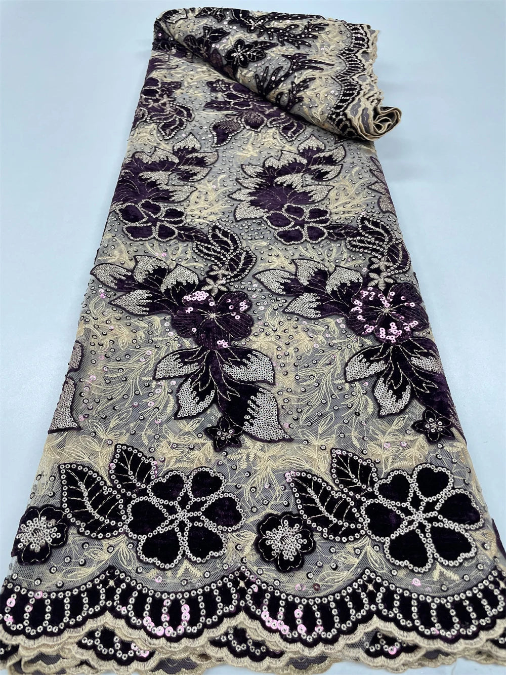 African Sequin Velvet Lace Fabric for Dressmaking RC129